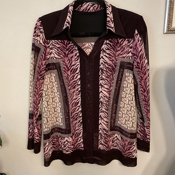 Salvatore Ferragamo Logo Zebra Print Mesh Button Down Shirt size M - Picture 7 of 10